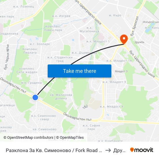 Разклона За Кв. Симеоново / Fork Road To Simeonovo Qr. (1458) to Дружба 2 map