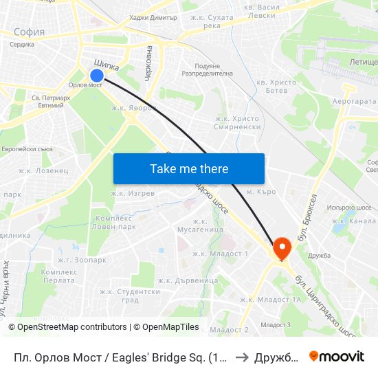 Пл. Орлов Мост / Eagles' Bridge Sq. (1290) to Дружба 2 map