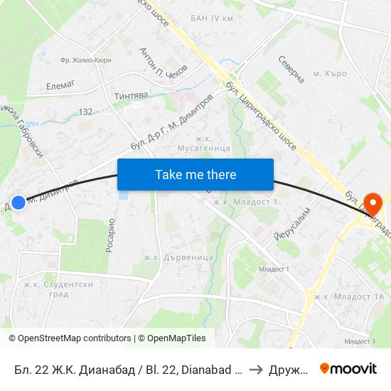 Бл. 22 Ж.К. Дианабад / Bl. 22, Dianabad Qr. (0124) to Дружба 2 map