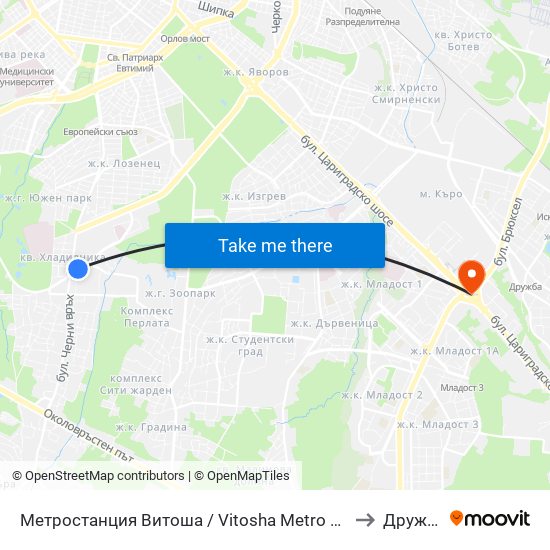 Метростанция Витоша / Vitosha Metro Station (0909) to Дружба 2 map