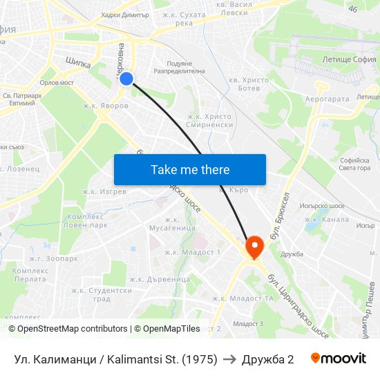 Ул. Калиманци / Kalimantsi St. (1975) to Дружба 2 map