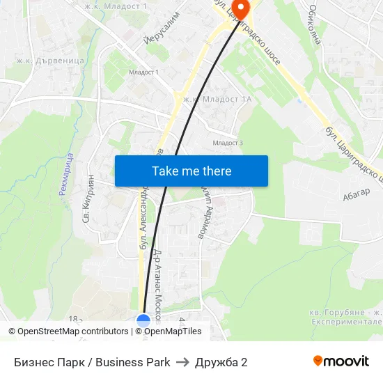 Бизнес Парк / Business Park to Дружба 2 map