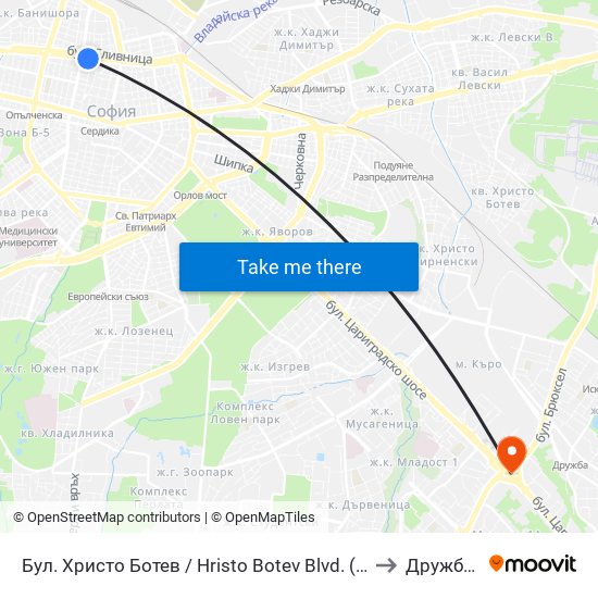 Бул. Христо Ботев / Hristo Botev Blvd. (0385) to Дружба 2 map