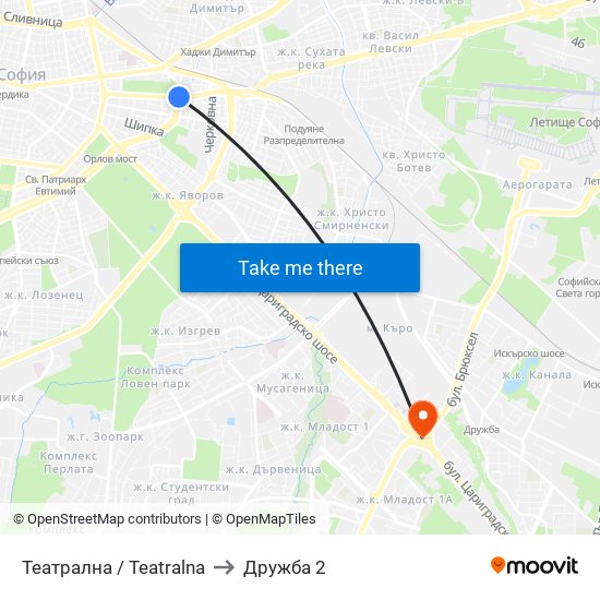 Театрална / Teatralna to Дружба 2 map