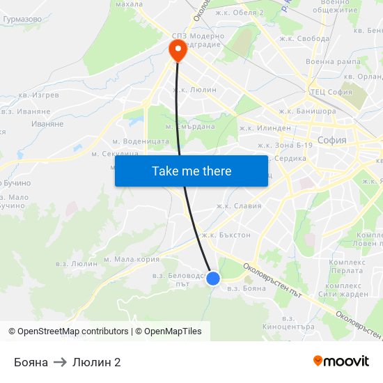 Бояна to Люлин 2 map