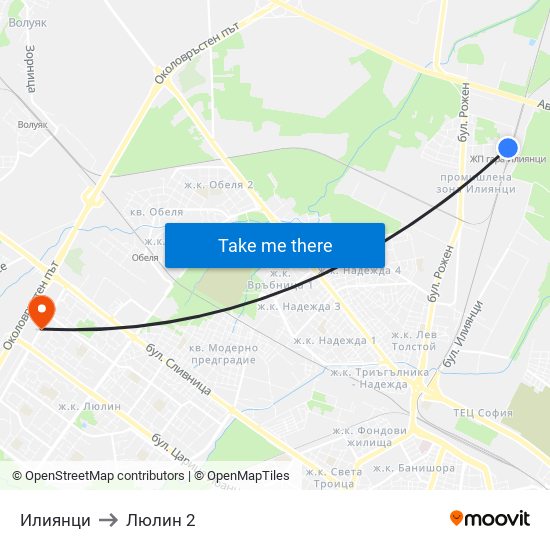 Илиянци to Люлин 2 map