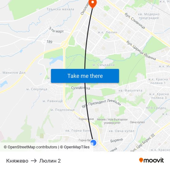 Княжево to Люлин 2 map