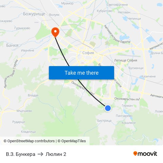 В.З. Бункера to Люлин 2 map