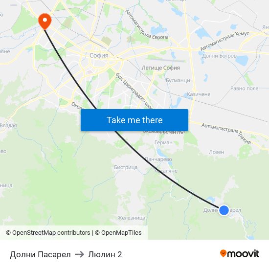 Долни Пасарел to Люлин 2 map