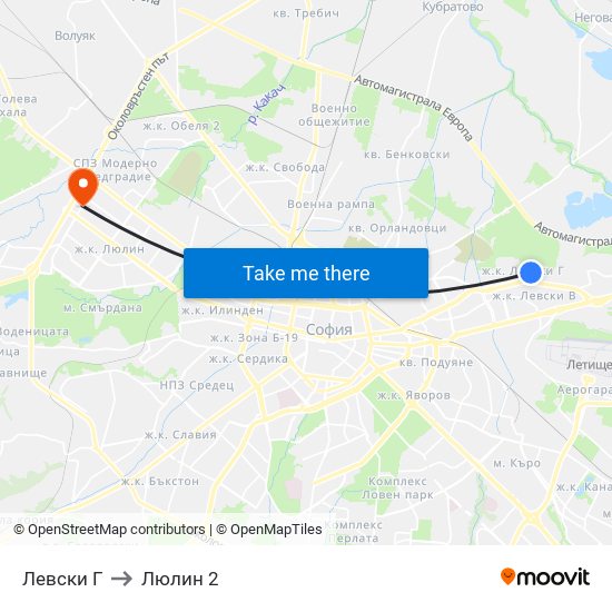 Левски Г to Люлин 2 map