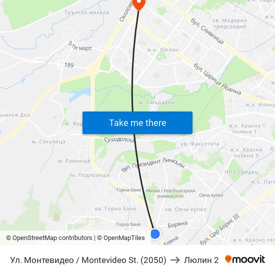Ул. Монтевидео / Montevideo St. (2050) to Люлин 2 map