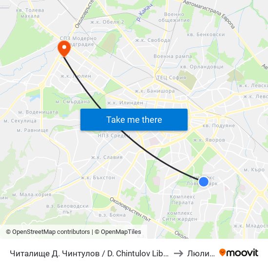Читалище Д. Чинтулов / D. Chintulov Library (2366) to Люлин 2 map