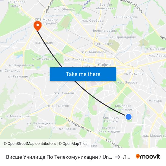 Висше Училище По Телекомуникации / University Of Telecommunications And Post (1397) to Люлин 2 map