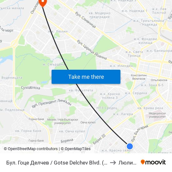 Бул. Гоце Делчев / Gotse Delchev Blvd. (0308) to Люлин 2 map