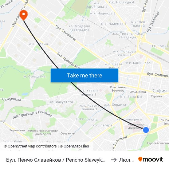 Бул. Пенчо Славейков / Pencho Slaveykov Blvd. (0356) to Люлин 2 map