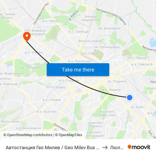Автостанция Гео Милев / Geo Milev Bus Station (0052) to Люлин 2 map