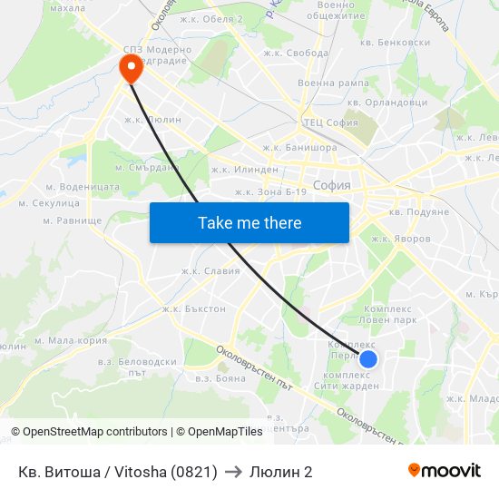 Кв. Витоша / Vitosha (0821) to Люлин 2 map