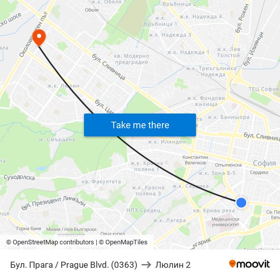 Бул. Прага / Prague Blvd. (0363) to Люлин 2 map