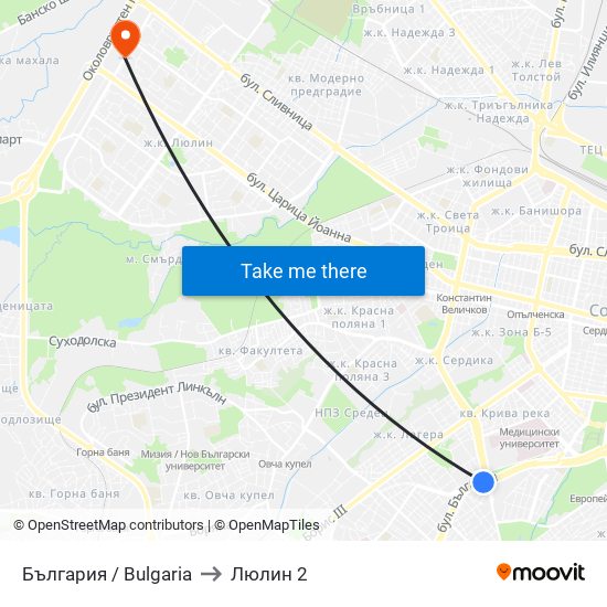 България / Bulgaria to Люлин 2 map