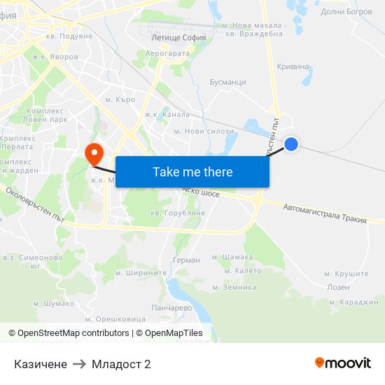 Казичене to Младост 2 map