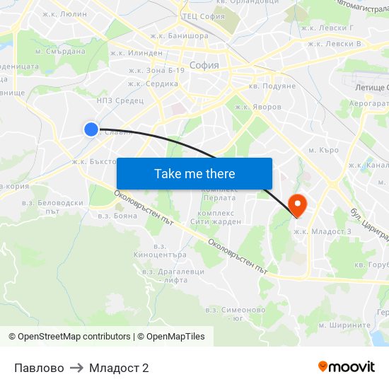 Павлово to Младост 2 map