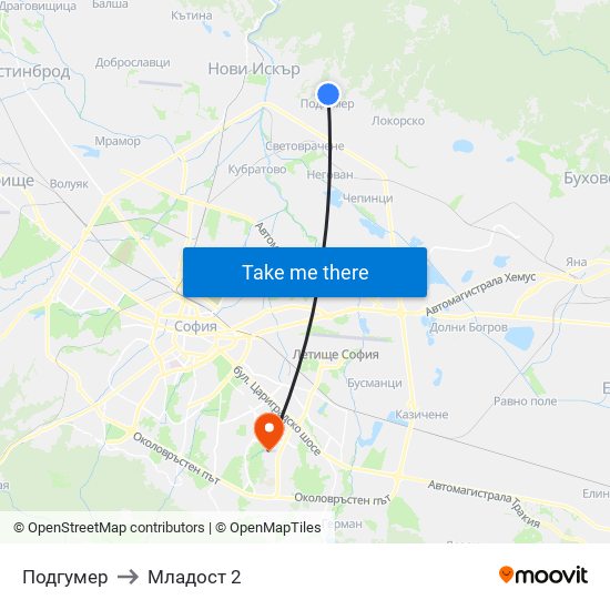 Подгумер to Младост 2 map