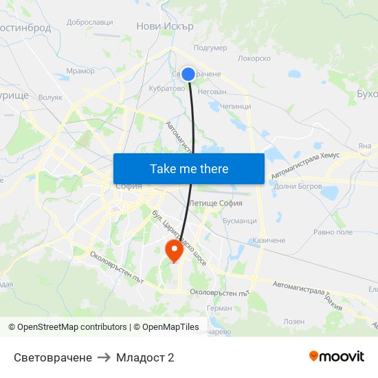 Световрачене to Младост 2 map