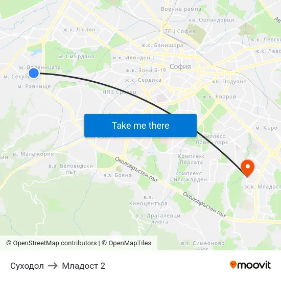 Суходол to Младост 2 map
