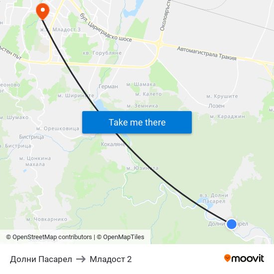 Долни Пасарел to Младост 2 map