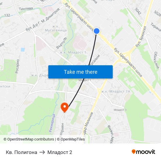 Кв. Полигона to Младост 2 map