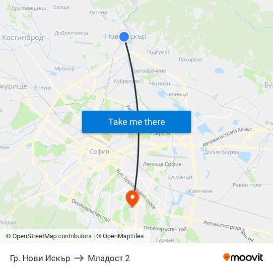 Гр. Нови Искър to Младост 2 map