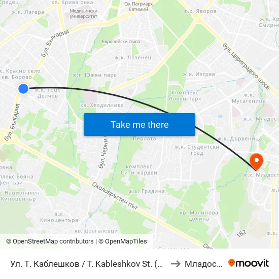 Ул. Т. Каблешков / T. Kableshkov St. (2213) to Младост 2 map