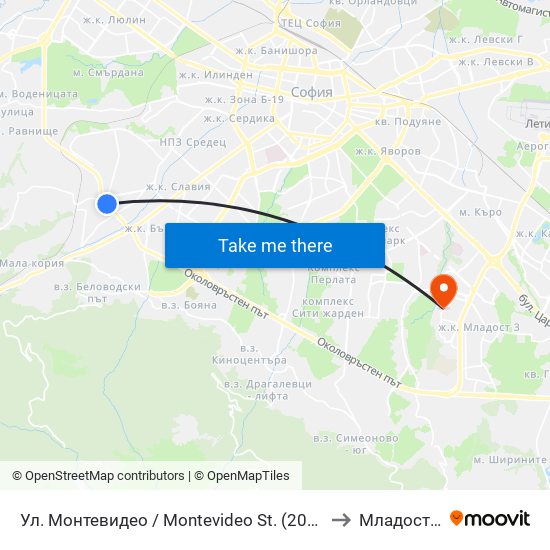 Ул. Монтевидео / Montevideo St. (2050) to Младост 2 map