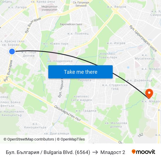 Бул. България / Bulgaria Blvd. (6564) to Младост 2 map