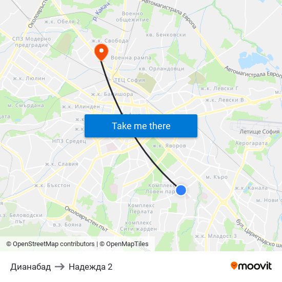 Дианабад to Надежда 2 map