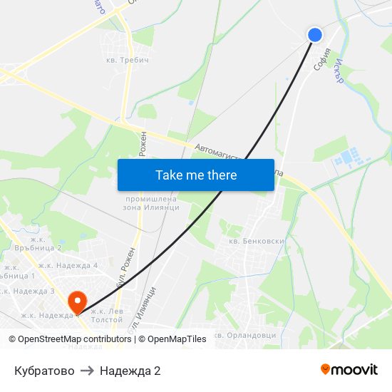 Кубратово to Надежда 2 map