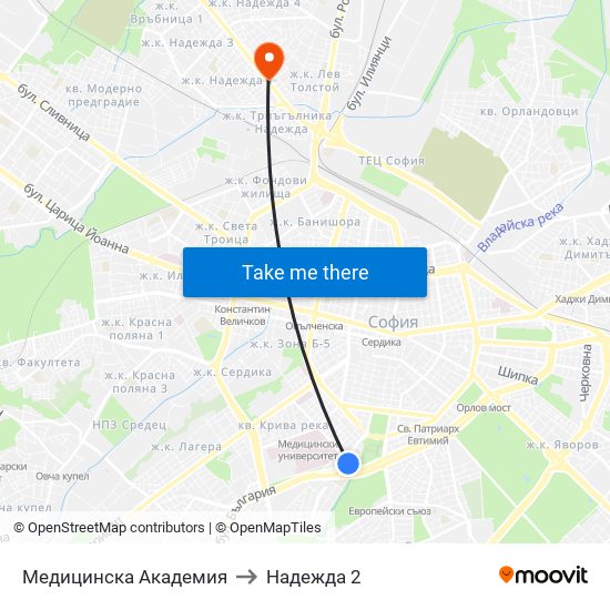 Медицинска Академия to Надежда 2 map