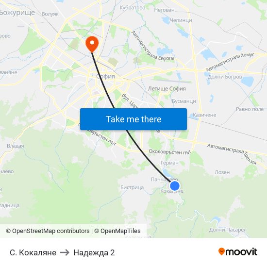 С. Кокаляне to Надежда 2 map