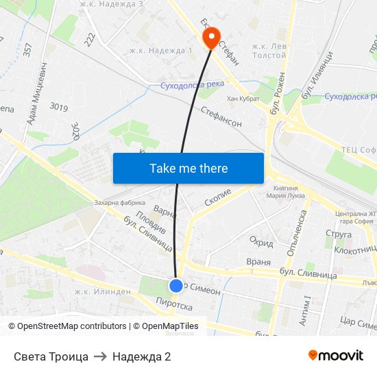 Света Троица to Надежда 2 map