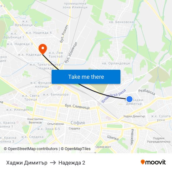 Хаджи Димитър to Надежда 2 map