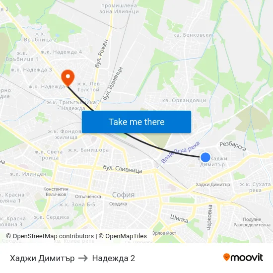 Хаджи Димитър to Надежда 2 map