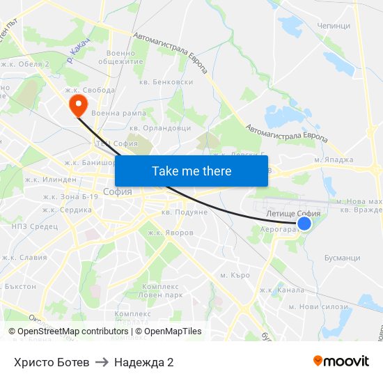 Христо Ботев to Надежда 2 map