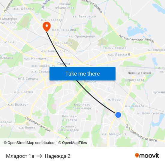 Младост 1а to Надежда 2 map