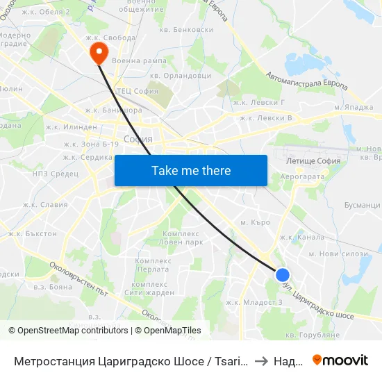 Ⓜ️ Метростанция Цариградско Шосе / Tsarigradsko Shosse Metro Station (1016) to Надежда 2 map