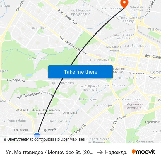 Ул. Монтевидео / Montevideo St. (2050) to Надежда 2 map