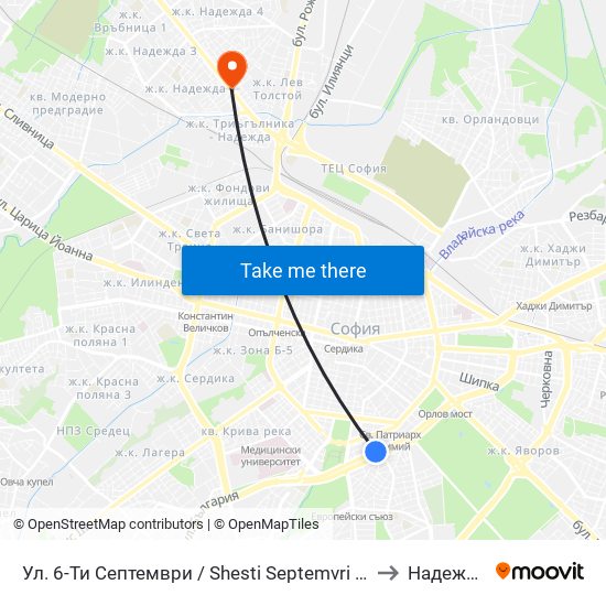 Ул. 6-Ти Септември / Shesti Septemvri St. (1808) to Надежда 2 map