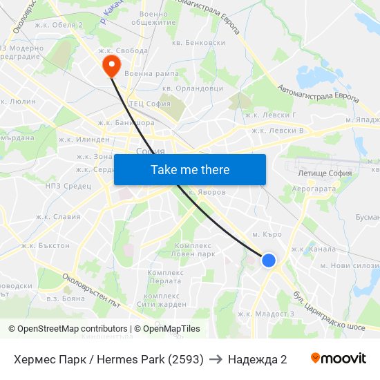 Хермес Парк / Hermes Park (2593) to Надежда 2 map