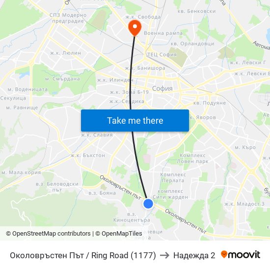 Околовръстен Път / Ring Road (1177) to Надежда 2 map