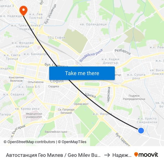 Автостанция Гео Милев / Geo Milev Bus Station (0052) to Надежда 2 map