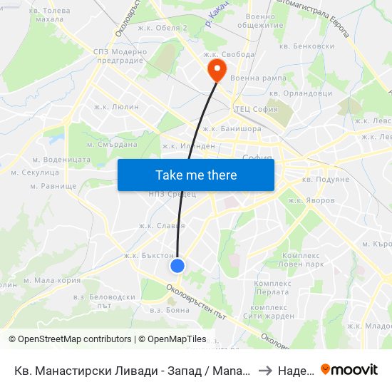 Кв. Манастирски Ливади - Запад / Manastirski Livadi - West Qr. (0582) to Надежда 2 map